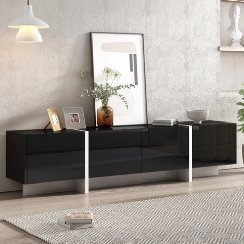 ZUN ON-TREND White & Black Contemporary Rectangle Design TV Stand, Unique Style TV Console Table for TVs WF300852AAB