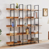 5 Tier Bookcase Home Office Open Bookshelf, Vintage Industrial Style Shelf, MDF Board, Black Metal WF300935AAB