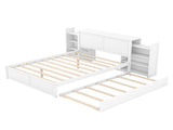 Queen Size Storage Platform Bed with Pull Out Shelves and Twin XL Size Trundle, White 31091386