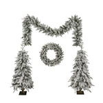 ZUN Pre-lit Christmas Artificial Tree 4-Piece Set, Garland, Wreath and Set of 2 Entrance Trees, X-mas N710P181623K