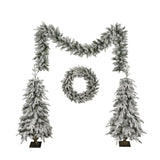 ZUN Pre-lit Christmas Artificial Tree 4-Piece Set, Garland, Wreath and Set of 2 Entrance Trees, X-mas N710P181623K