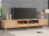 Rattan TV Stand for TVs up to 85'', Modern Farmhouse Media Console, Entertainment Center with Solid WF316678AAP