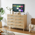 ZUN Bedroom dresser, 8 Double Dresser with rattan drawers, wood chest of drawers for kids living W1162P190402