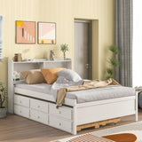 ZUN Full Bed with Bookcase,Twin Trundle,Drawers,White 25636247