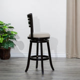 30" Bar Height Slat Back Swivel Stool, Espresso Finish, Beige Fabric Seat B04660689
