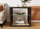 1 piece Modern End Table Nightstand for Bedroom & Living Room, Tempered Glass&Natural Wood MDF Top , W241P246914