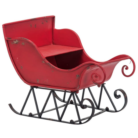 ZUN 39x17.7x22"H Iron Red/Black Sleigh Large, Distressed Christmas Santa Sleigh Holiday Decoration W2078P237024