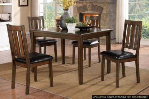 ZUN Dark Brown Cherry Finish 5pc Dining Set Table with 4 Chairs Black Faux Leather Upholstery Wooden B011P170669