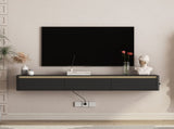 Floating TV Stand, Wall Mounted TV Shelf with Led Lights & Power Outlet,High TV Cabinet for Black tv W1321P389542