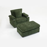 Modern Oversized Chair with Ottoman,Chenille Fabric Sofa Bed,Accent Chair Comfy Sofa with Cupholders W2606P293158