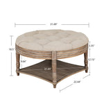 ZUN Large Round Waterproof Ottoman Coffee Table 2 Tier Oversized Button Tufted Ottoman with Wooden Shelf W1445P175897