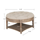 ZUN Large Round Waterproof Ottoman Coffee Table 2 Tier Oversized Button Tufted Ottoman with Wooden Shelf W1445P175897