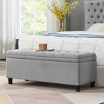 ZUN Upholstered tufted button storage bench ,Linen fabric entry bench with spindle wooden legs, Bed 54199735