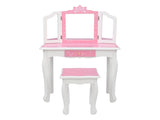 Children's Wooden Dressing Table Three-Sided Folding Mirror Dressing Table Chair Single Drawer Blue 21682887
