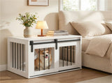 31.5" Dog Crate Furniture with Sliding Barn Door, Wooden Dog Kennel End Table for Indoor Use - White 04359985