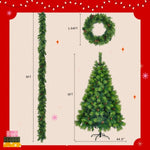 ZUN 6FT Grass Green Christmas Tree, Large Branches Pine Tree, Pre-Lit Set with Tree & Garland & Wreath, N704P198445F