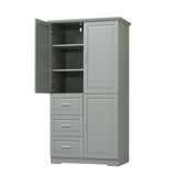 ZUN Tall and Wide Storage Cabinet with Doors for Bathroom/Office, Three Drawers, Grey WF299285AAG