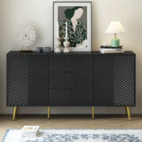 U_STYLE Modern Sideboard with Geometric Line Design, Conical Metal Legs, and Central Drawers for N711P192336B