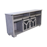 65.3" TV Stand with LED light strips and Iron mesh barn door Y decorative strip country grey W1412P271801