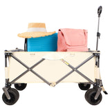 ZUN Folding Wagon, Heavy Duty Utility Beach Wagon Cart for Sand with Big Wheels, Adjustable Handle&Drink W321P163961