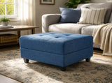 Navy Blue Tufted Ottoman, Fabric Upholstered Footrest with Wood Legs, 28.86"L Indoor Ottoman for N779P445624N