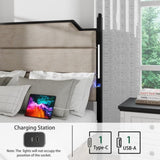 Queen Size Bed Frame with Upholstered Headboard , Queen Bed Frame with Charging Station and LED W636P195093