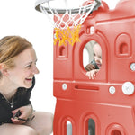 ZUN Kids Slide Playset Structure, Freestanding Castle Climber with Slide and Basketball Hoop, Toy 70102399