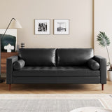 Mirod Mid-Century Modern PU Leather 3-Seat Sofa, Tufted Design, Solid Wood Legs, 2 Bolster Pillows, N760P285734B