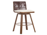 Sibyl Indoor Upholstered Swivel Bar Stool with Metal Frame, Walnut Finish and Beige Upholstery, Set N775P340827B