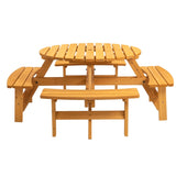 8-Person Outdoor Circular Wooden Picnic Table with 4 Built-in Benches for Patio Backyard Garden, 80257633