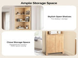 2-Door 5-Tier Slatted Bathroom Corner Cabinet 21.85"*12"*68.11" Tall Bathroom Cabinet Oak 27728023