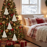 6PCS Set Christmas Tree Ornaments 4.3x7.5" Fringe Tassels Tree Shaped Hanging Decor Holiday Assorted 42253158
