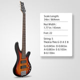 ZUN 44 Inch GIB 5 String H-H Pickup Laurel Wood Fingerboard Electric Bass 62416959