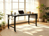 Mobile Rolling Computer Desk 48 Inch, Heavy Duty Metal Frame Home Office Desk with Storage Bag Hooks 12259958