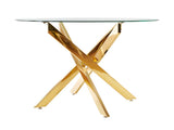 Golden Dining Table with cross metal leg and glass,Modern Space Saving Kitchen Table for Living Room W234P185627