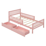 Twin Size Wood Platform Bed with Guardrails on Both Sides and Two Storage Drawers ,Pink N733P172696H