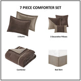 7 Piece Micro Corduroy Comforter Set Brown Queen B035P266664
