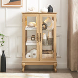2 Doors Curio Cabinet with Tempered Glass Doors, Curio Cabinets with Mirrored Back Panel and W2275P178895