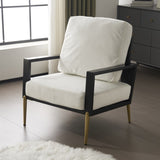 Modern Low Back White Upholstered Accent Armchair with Gold Metal Legs & Rubberwood Frame, Chic Wide N817P237961W