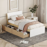 Modern Twin Bed Frame With 2 Drawers For White High Gloss Headboard and Footboard With Light Oak W697131330