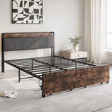 Queen Size Bed Frame, Storage Headboard with Charging Station and 2 Drawers, Solid and Stable, Noise W840137808