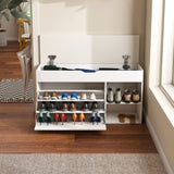 Entryway Bench with Storage,Adjustable 3-Tier Flip-Up Drawers & Hidden Cabinet,Space-Saving W2699P296514