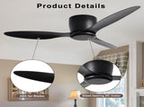 42" Flush Mount Ceiling Fan without light, 3 Reversible Blades, with 6 Speeds Reversible DC 34772423