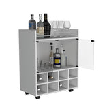 St Andrews Bar Cart with Built-In 8-Bottle Rack, Double Glass Door Cabinet, and Aluminum-Edged Top B200P188874