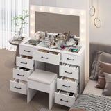 Vanity Desk Set with Large Lighted Mirror and Powre Outlet, Glass Top Makeup with 9 Drawers, 50745877