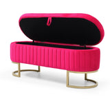 Storage Bench Bedroom Bench, Velvet Oval Upholstered End of Bed Bench with Golden Metal W1117P176449