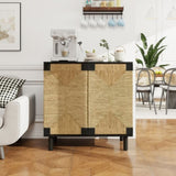 ZUN 2 Door Buffet Sideboard with Adjustable Shelves ,Storage Cabinet with Natural Seaweed Decor Doors W688P196193