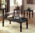 ZUN Traditional Espresso Solid wood 3pc Tables Set 1x Coffee Table and 2x End Tables Faux Marble Top B011P206780