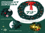 72in Pre-lit Christmas Wreath, Lighted Artificial Xmas Wreath with 300 Warm White Lights and 1200 39499618