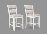 2pc Set White Farmhouse Style Ladder Back Counter Height Side Chair Stool Cream Color Upholstered B011135073